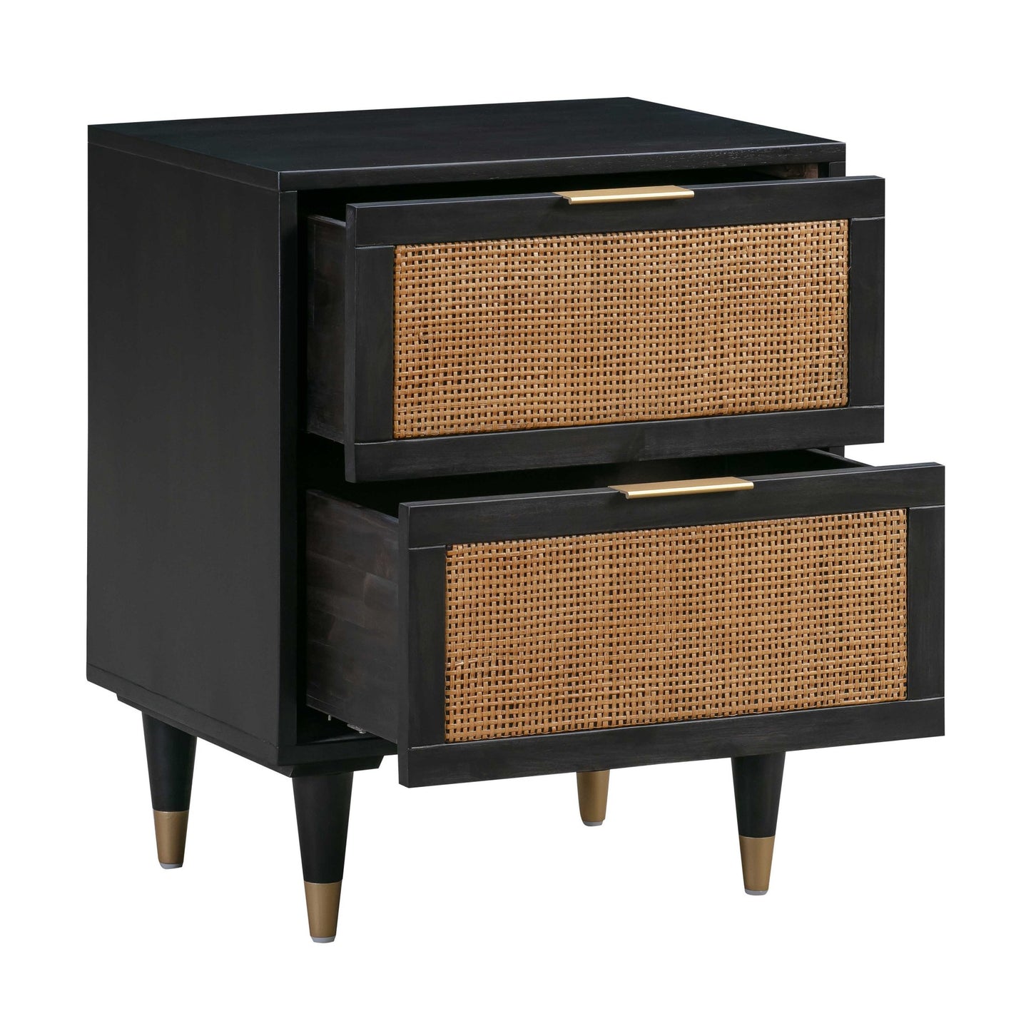 Gothic Black Semi Open Drawer of Martinique Cane Nightstand