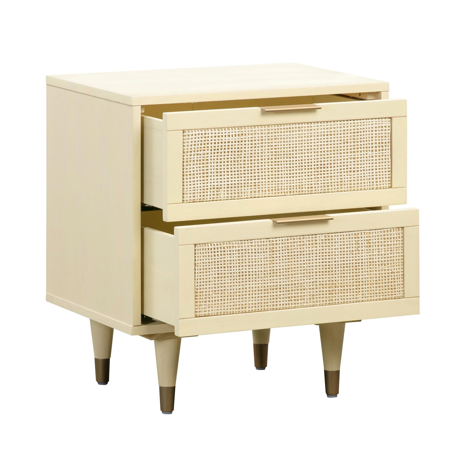 90's Cream Semi Open Drawer of Martinique Cane Nightstand