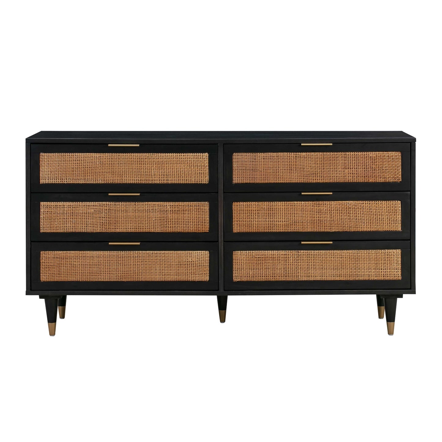 Gothic Black Front View of Martinique Cane Six Drawer Dresser