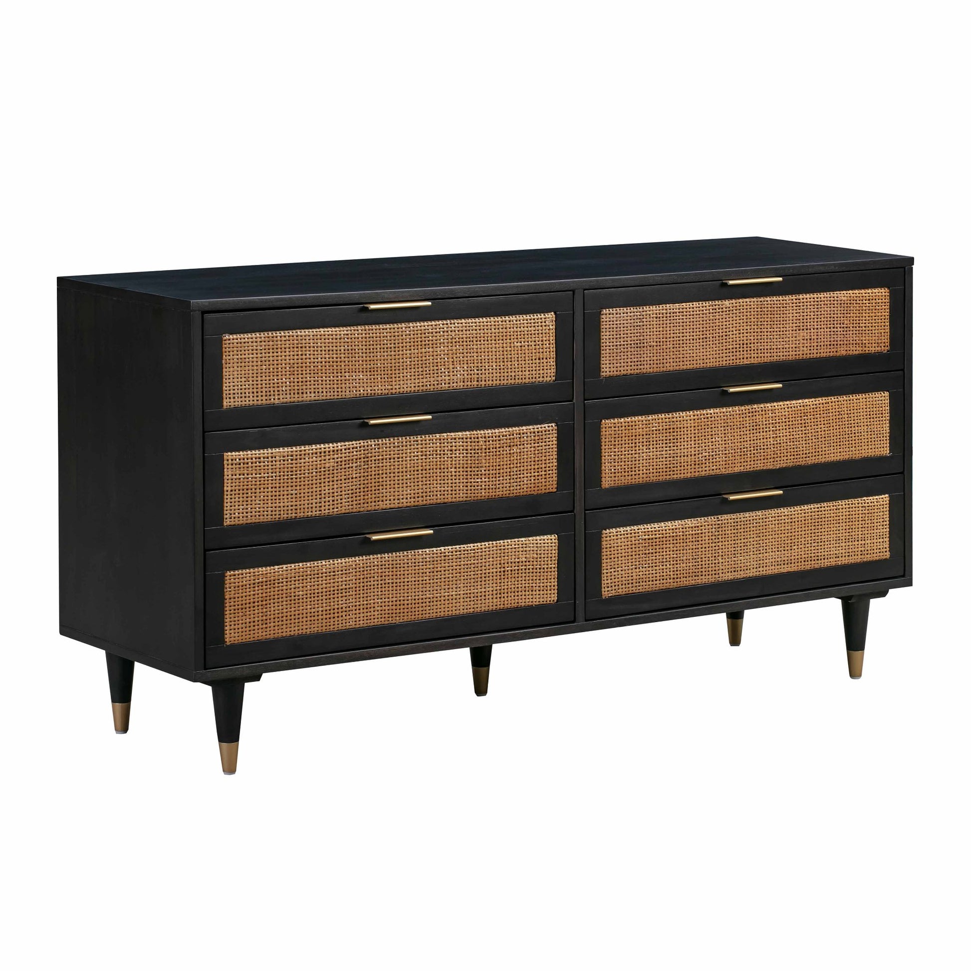 Gothic Black Full View of Martinique Cane Six Drawer Dresser