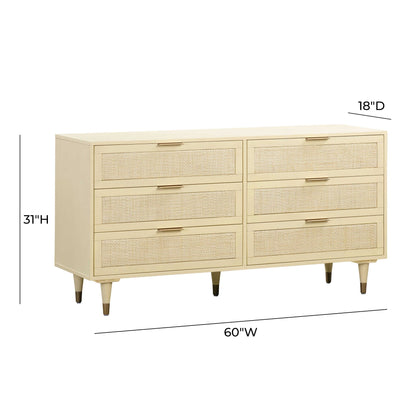 90's Cream Dimensions of Martinique Cane Six Drawer Dresser