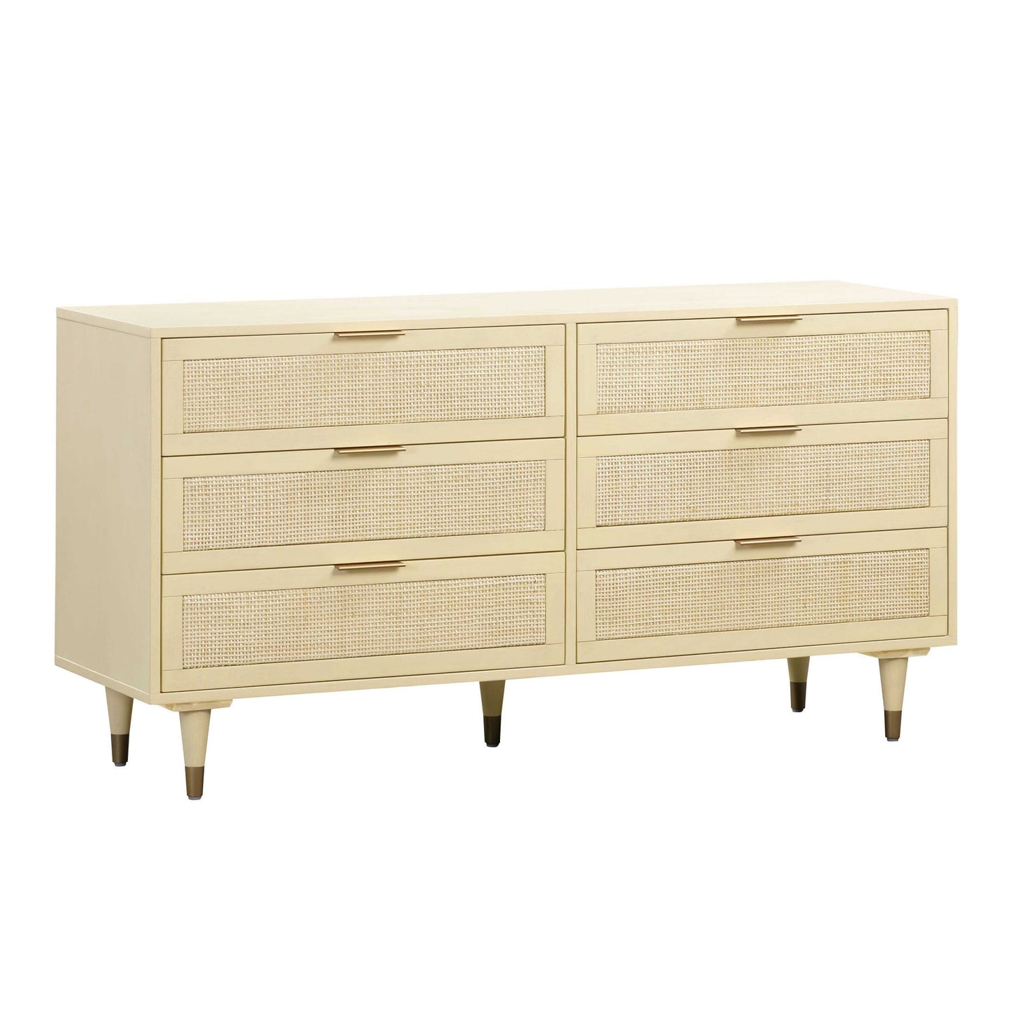 90's Cream Full View of Martinique Cane Six Drawer Dresser