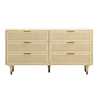 90's Cream Front View - Martinique Cane Six Drawer Dresser