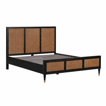 Gothic Black Bed Frame of Martinique Wood and Rattan Bed
