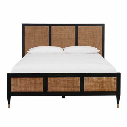 Gothic Black Front View of Martinique Wood and Rattan Bed