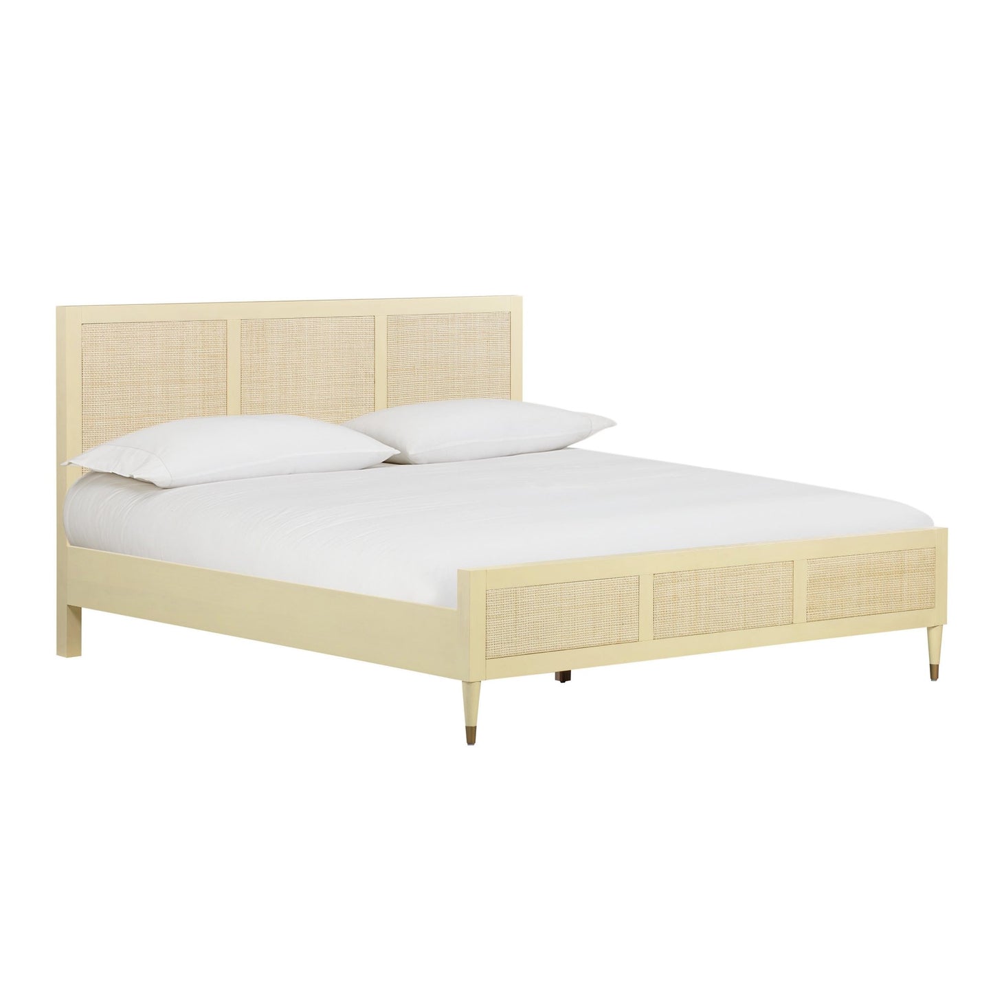 90's Cream Full View of Martinique Wood and Rattan Bed