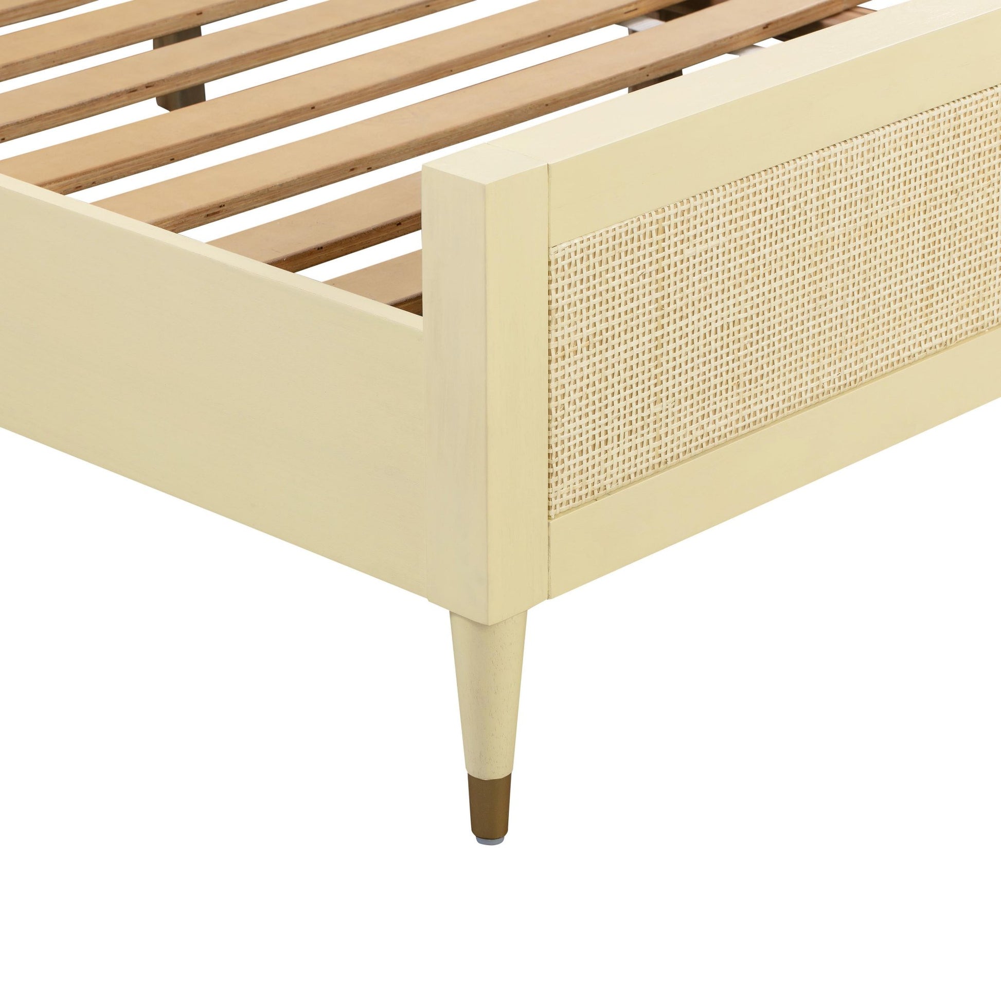 90's Cream Leg Detail of Martinique Wood and Rattan Bed
