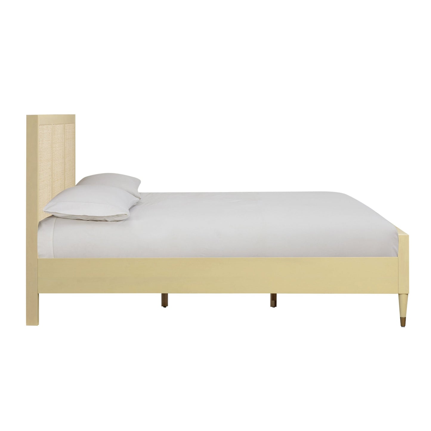 90's Cream Side View of Martinique Wood and Rattan Bed