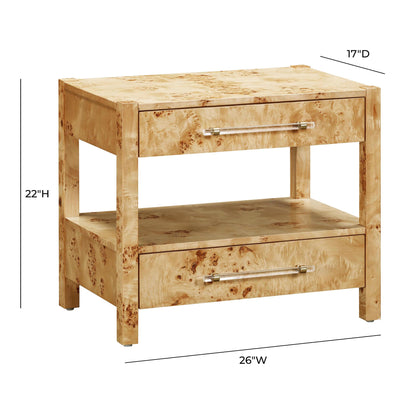 Natural Burlwood Dimensions of Maven Acacia Burl Nightstand