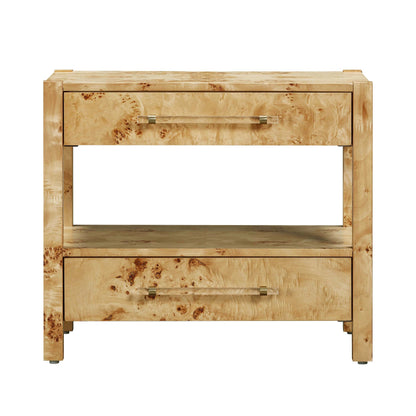 Natural Burlwood Front View of Maven Acacia Burl Nightstand