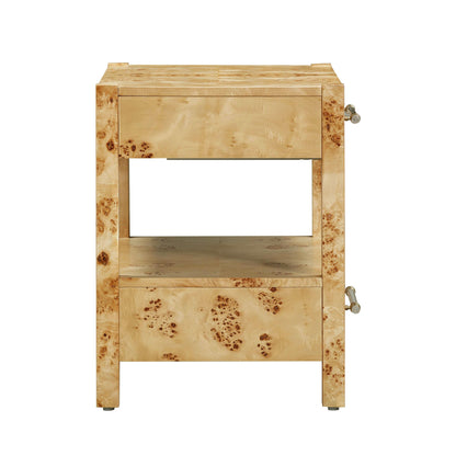 Natural Burlwood Side View of Maven Acacia Burl Nightstand