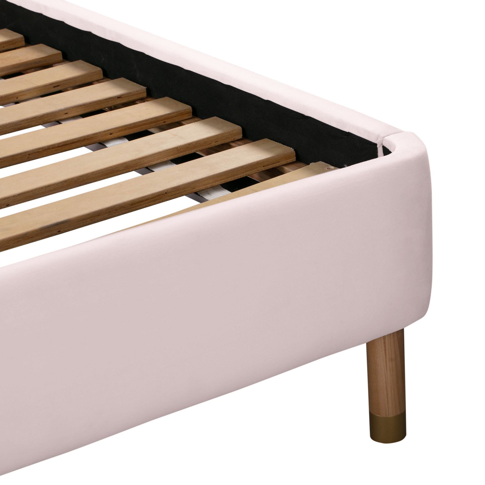 Vintage Blush Bottom Front Rail View of Mid-Mod Cane and Velvet Bed