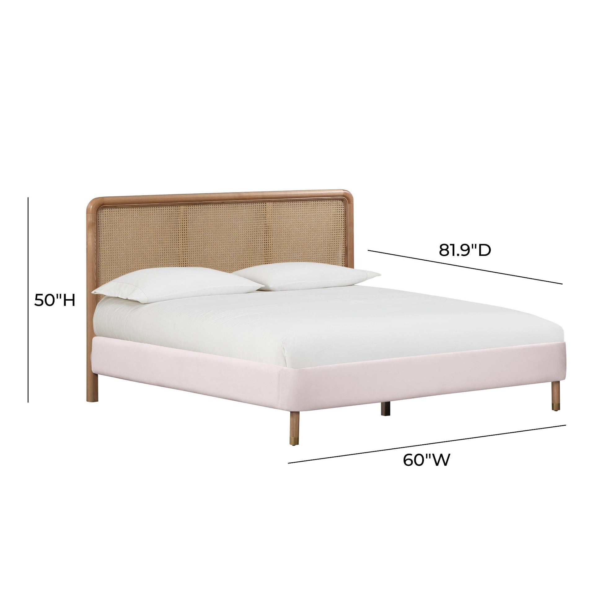 Vintage Blush Full Dimension of Mid-Mod Cane and Velvet Bed