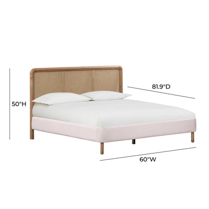 Vintage Blush Full Dimension of Mid-Mod Cane and Velvet Bed