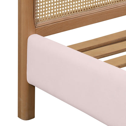 Vintage Blush Side Rail View of Mid-Mod Cane and Velvet Bed