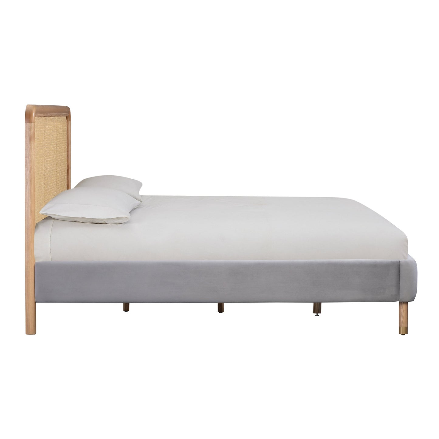 Dove Gray Side View of Mid-Mod Cane and Velvet Bed