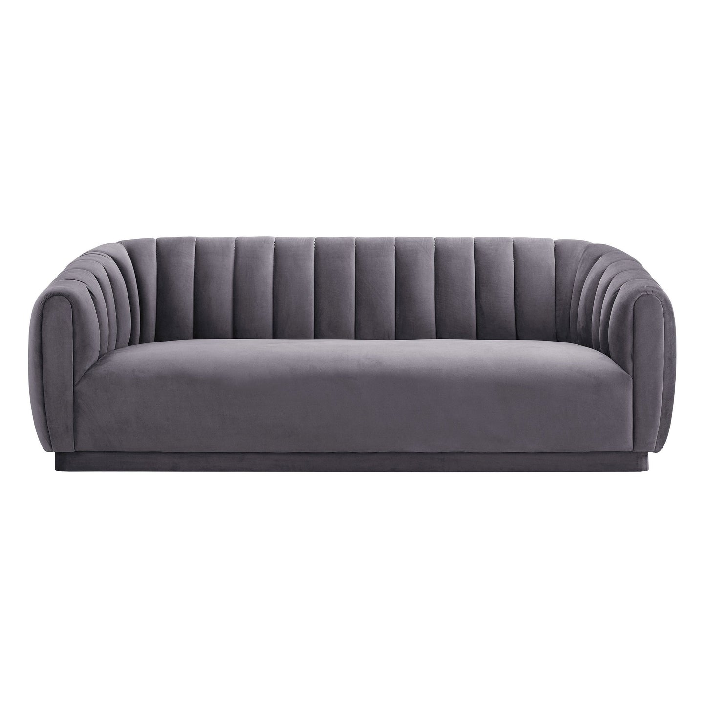 Slate Gray Velvet Front View of Midnight in Paris Velvet Sofa