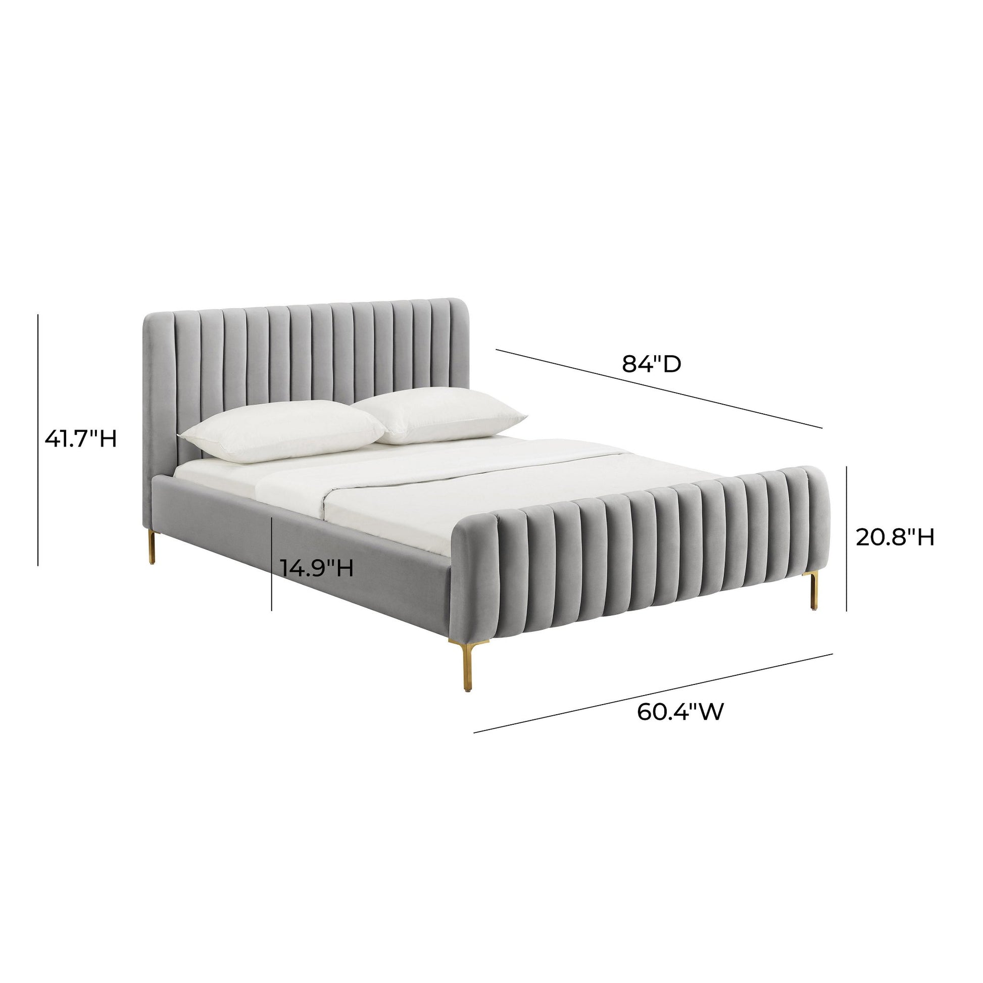 Dove Gray Full Dimension of Midnight in Paris Velvet Bed
