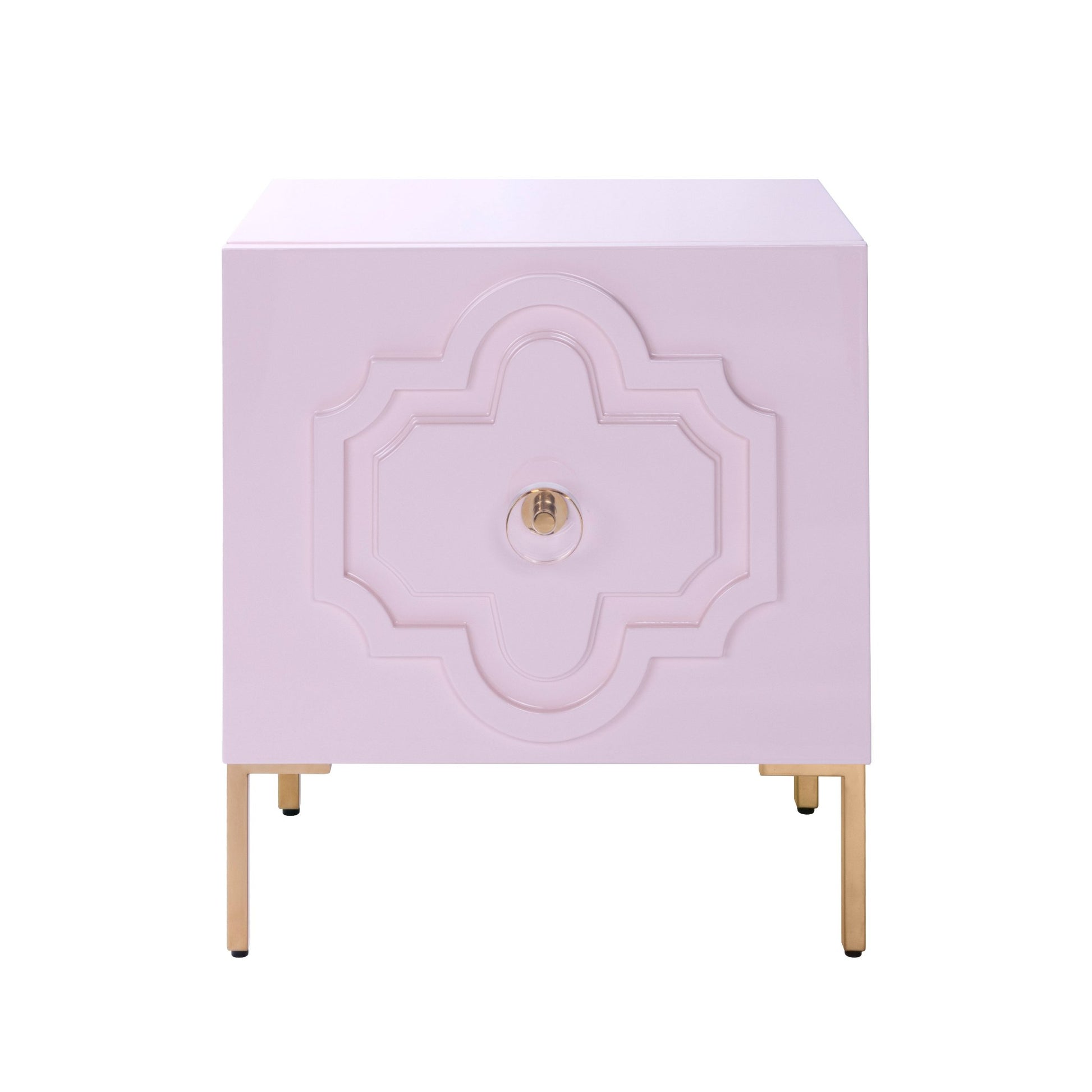 Front View of Pink Lacquer Luxe Side Table