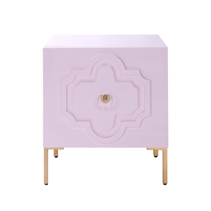 Front View of Pink Lacquer Luxe Side Table