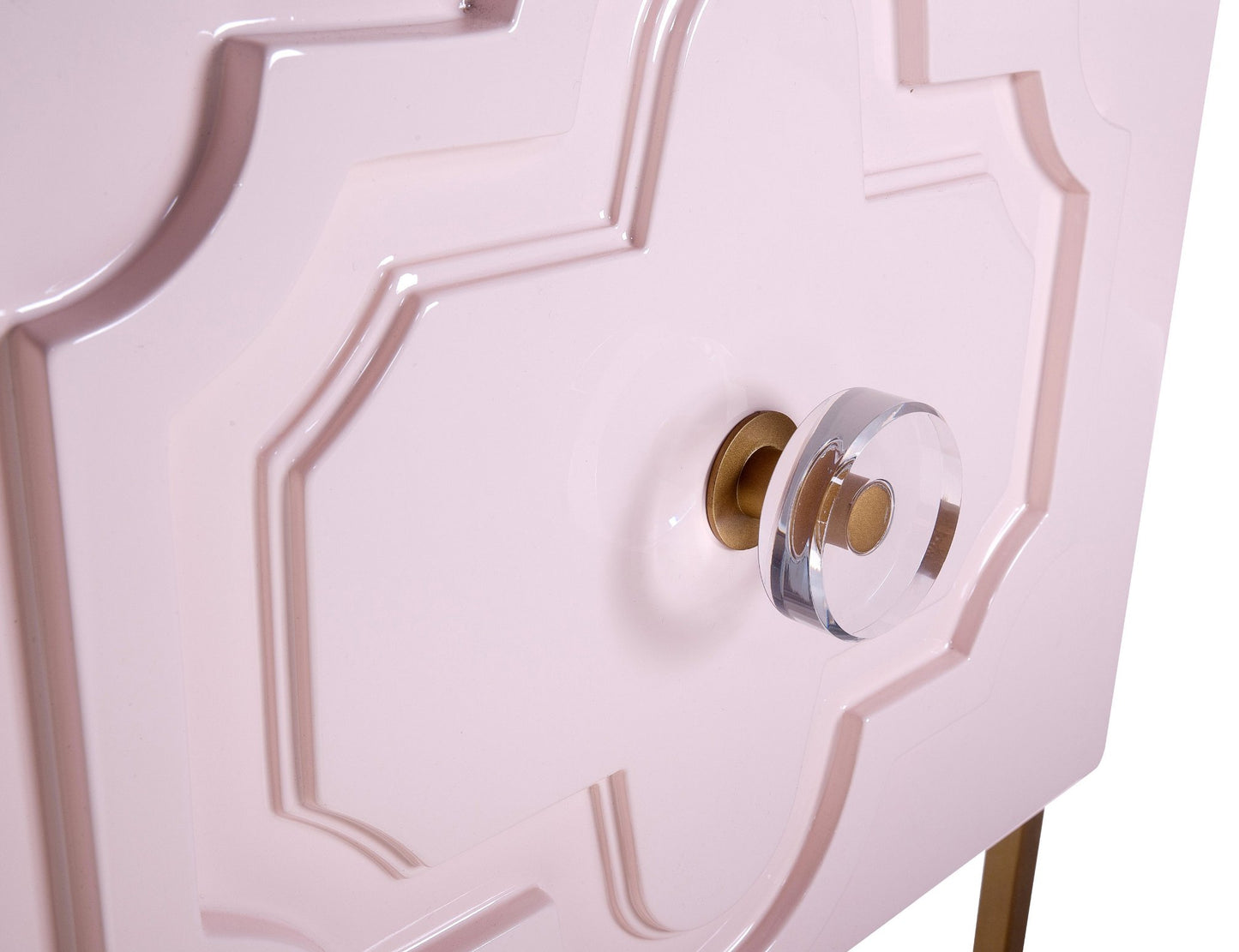 Sparkling Lucite knob of Pink Lacquer Luxe Side Table