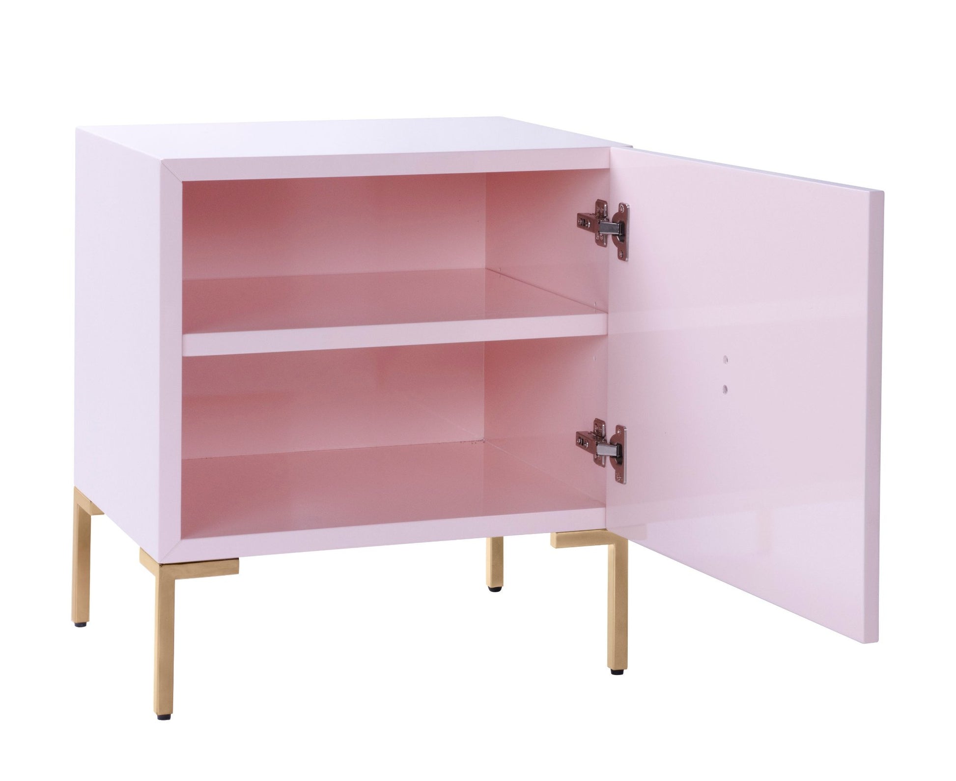 Adjustable Shelf View of Pink Lacquer Luxe Side Table