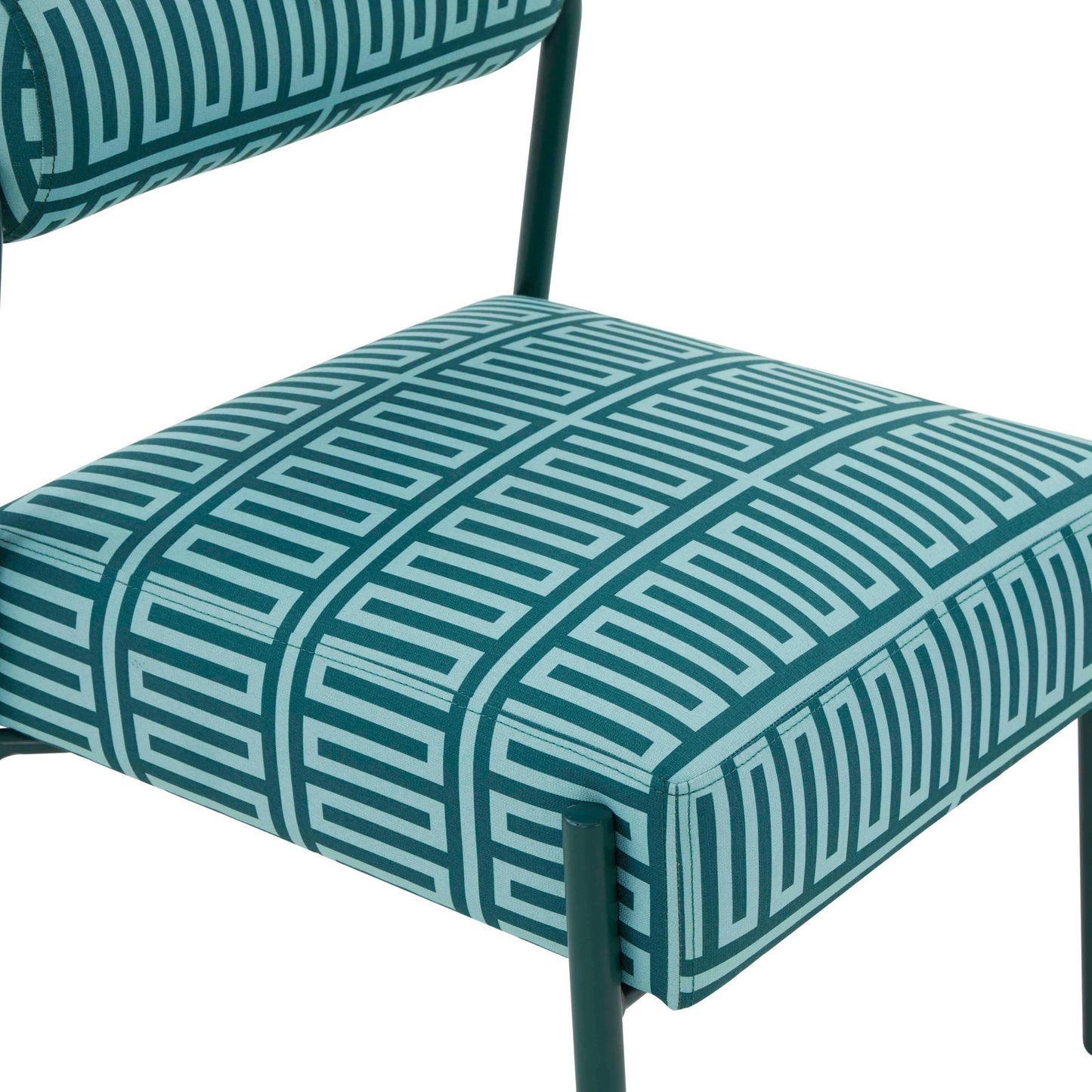 Green Patterned Linen Seat Detail of Retro Metro Chair