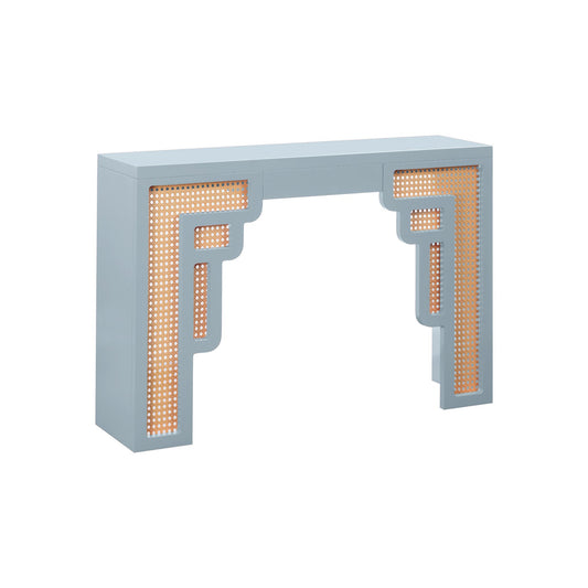 Pastel Blue Full View of Riviera Cane Console Table