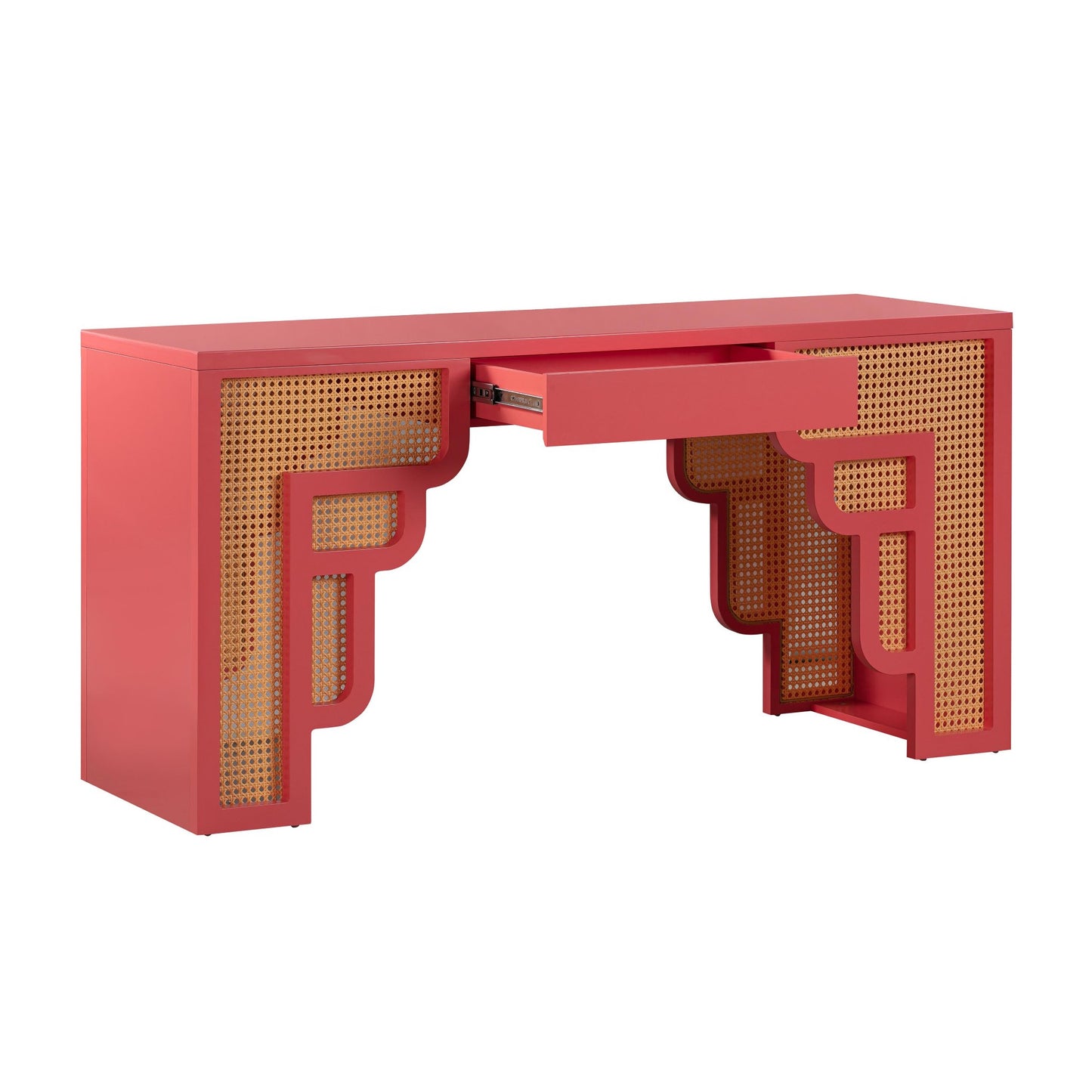 Barbie Coral Soft-Close Drawer View of Riviera Cane Desk