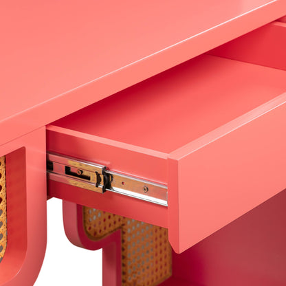 Barbie Coral Drawer Open Detail of Riviera Cane Desk