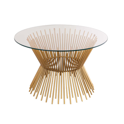 Sunburst Gold and Glass Coffee Table Side View with Glass