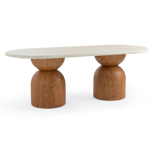 Cynthia Travertine Concrete Indoor/Outdoor 87" Oval DIning Table