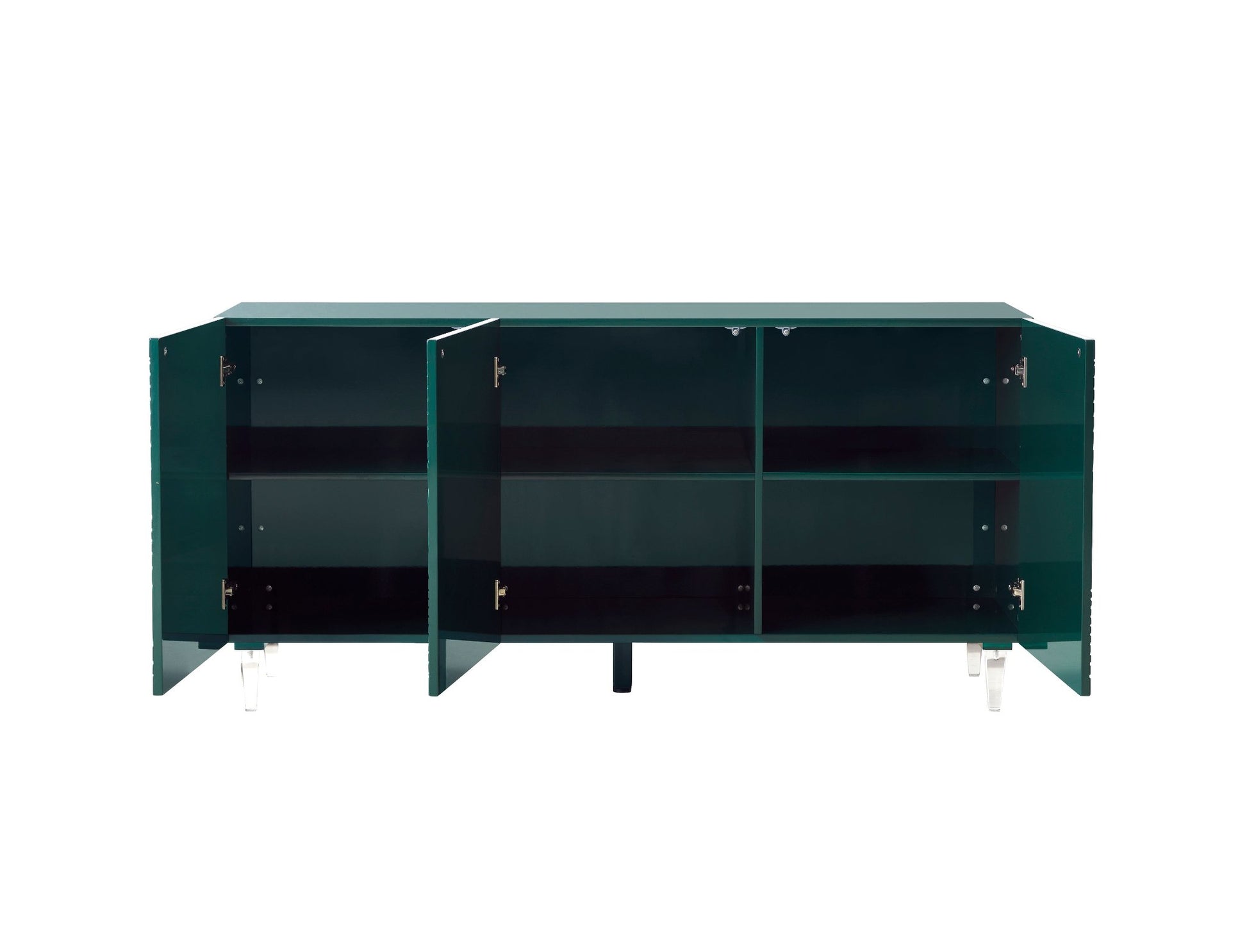 Verdant Echo Lacquer Credenza in green Drawers Open
