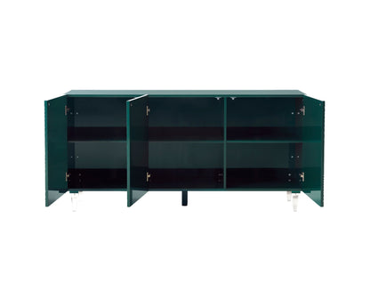 Verdant Echo Lacquer Credenza in green Drawers Open