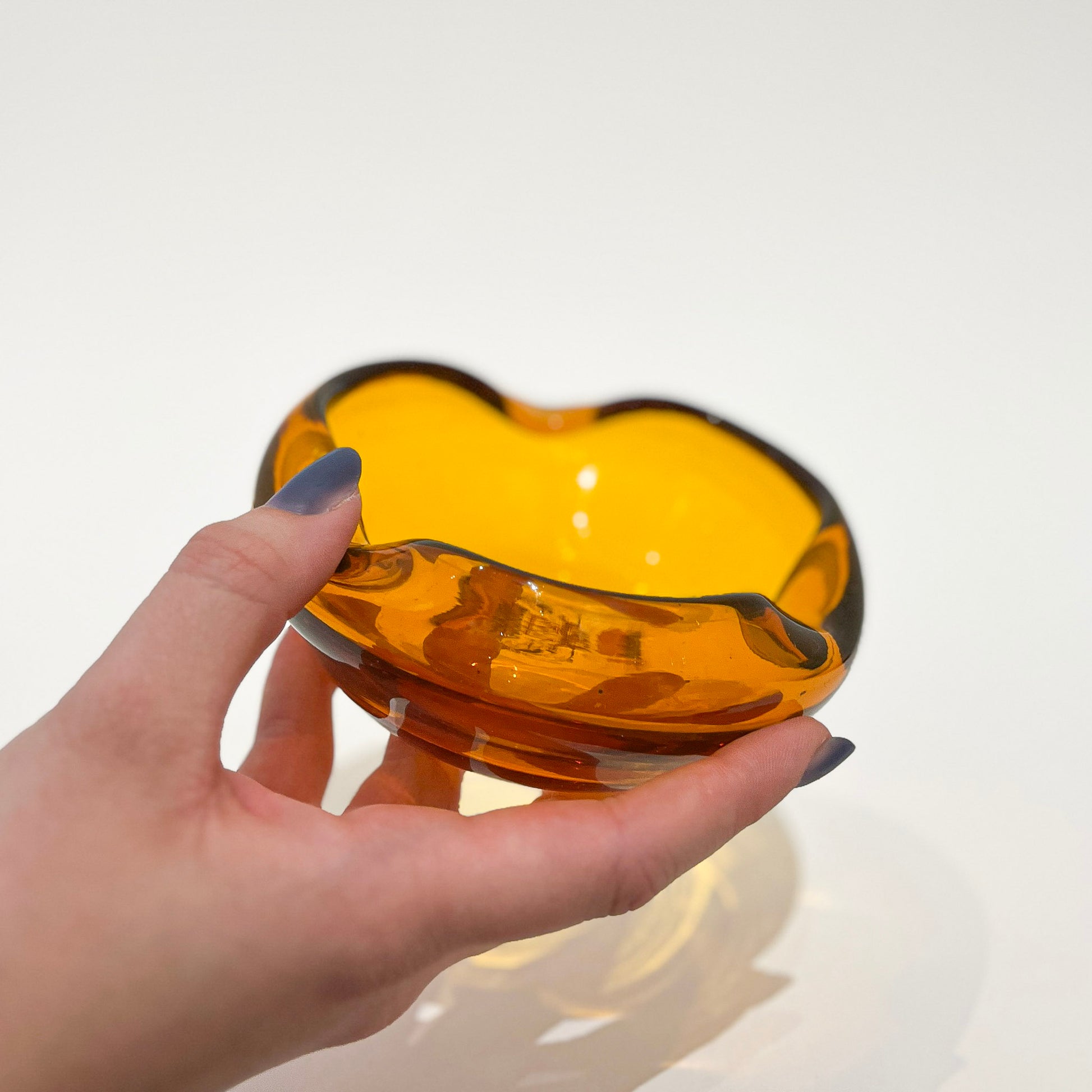 Vintage Blenko Amber Gold Art Glass Dish Actual Size