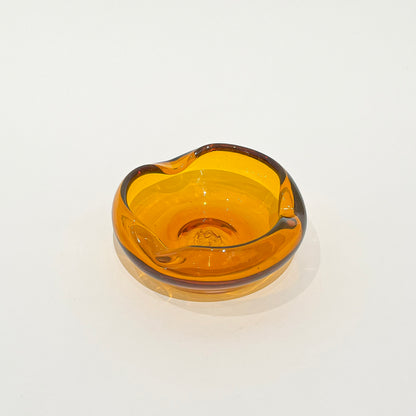 Vintage Blenko Amber Gold Art Glass Dish Angled View