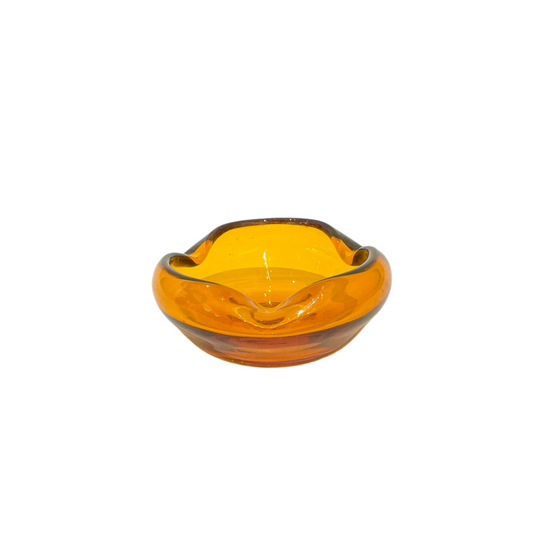 Vintage Blenko Amber Gold Art Glass Dish Full View
