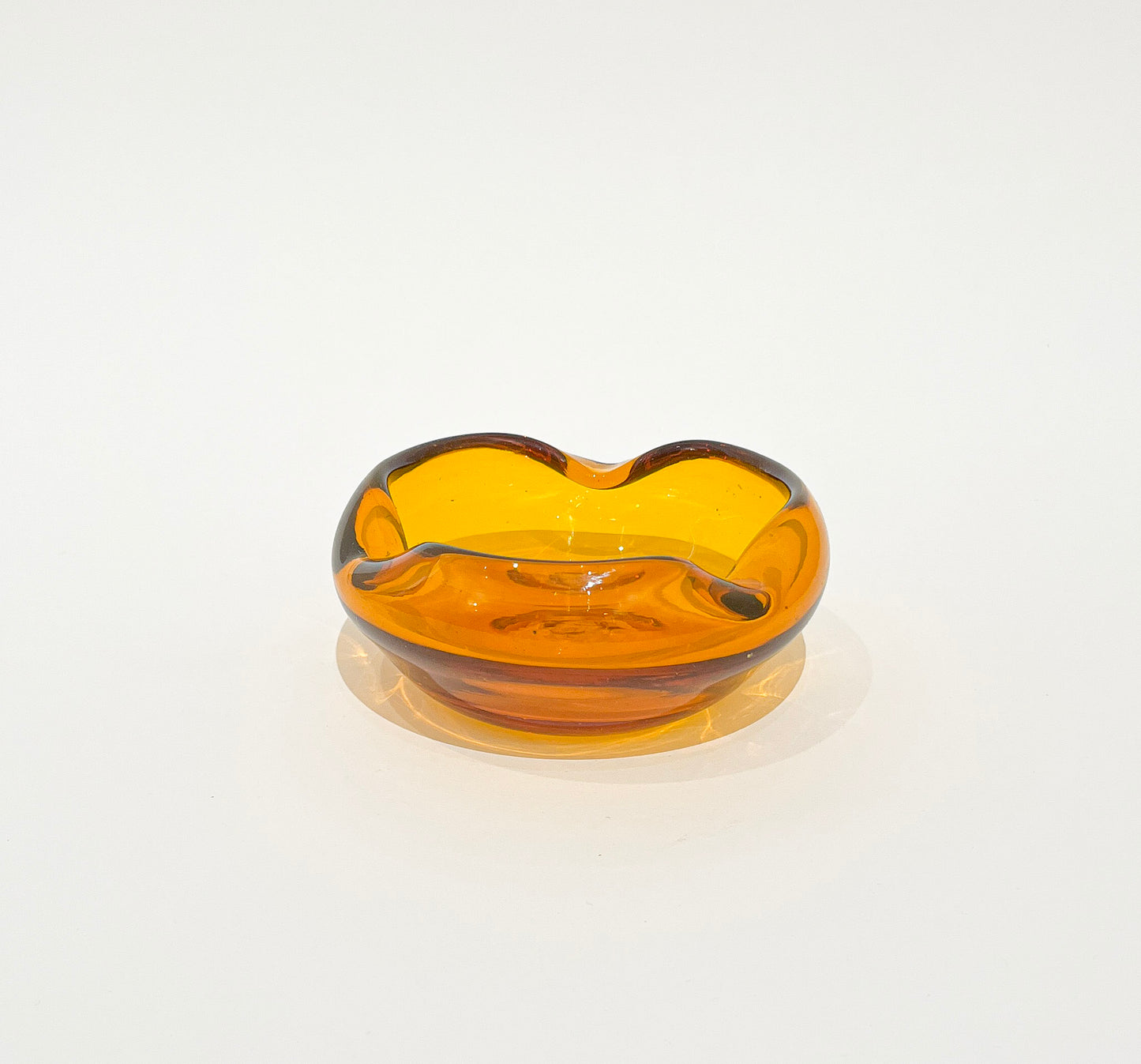Vintage Blenko Amber Gold Art Glass Dish Full View at Eye Level