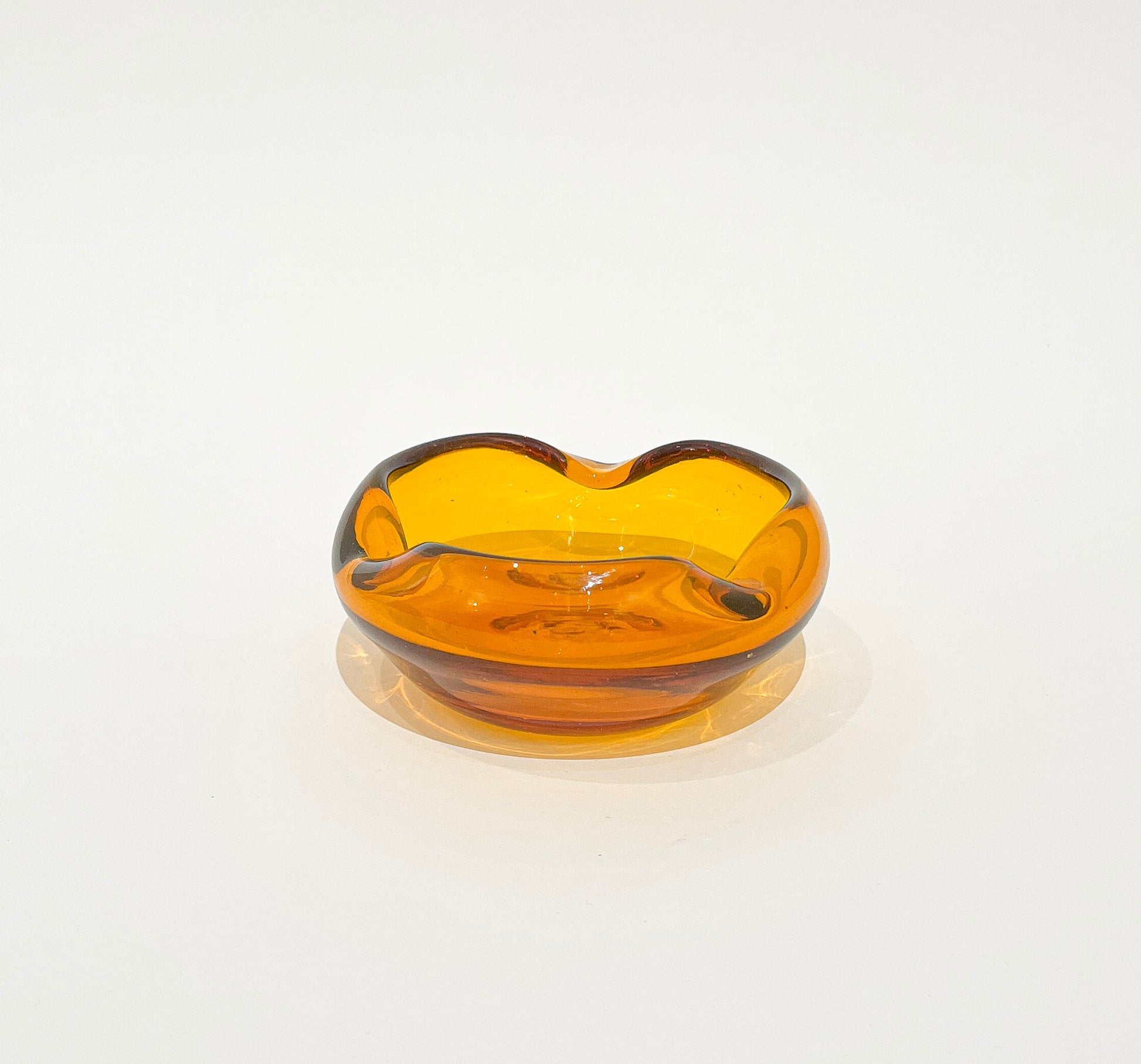 Vintage Blenko Amber Gold Art Glass Dish Full View at Eye Level