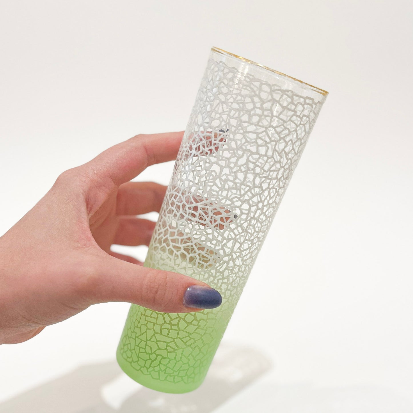 Vintage Green Ombre Crackle Collins Glasses on hand