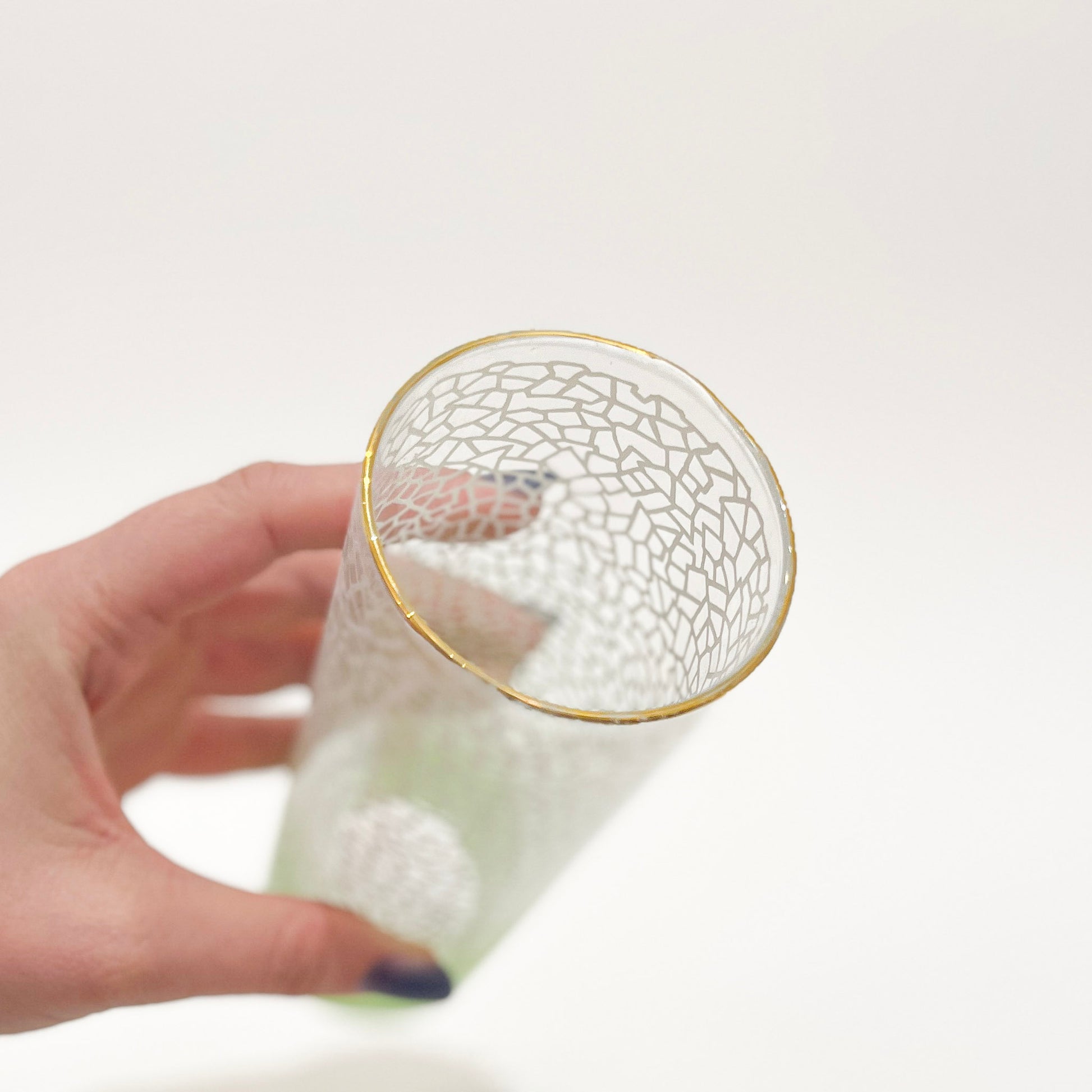 Vintage Green Ombre Crackle Collins Glasses rim view