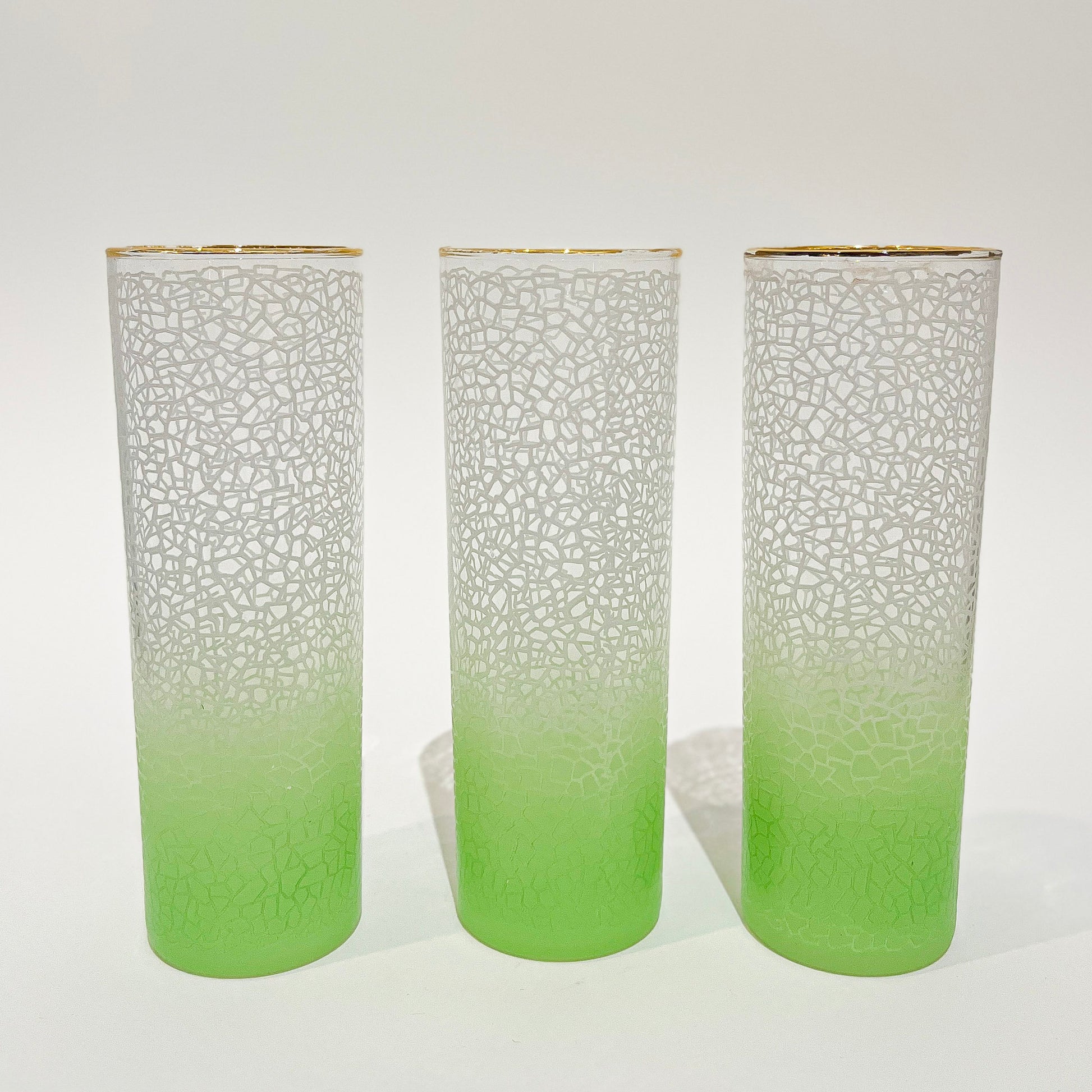 Vintage Green Ombre Crackle Collins Glasses trio