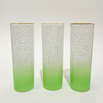 Vintage Green Ombre Crackle Collins Glasses trio
