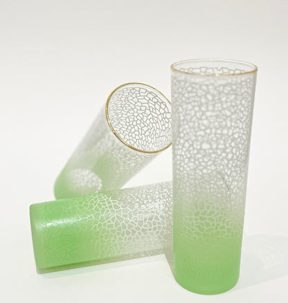 Vintage Green Ombre Crackle Collins Glasses trio view