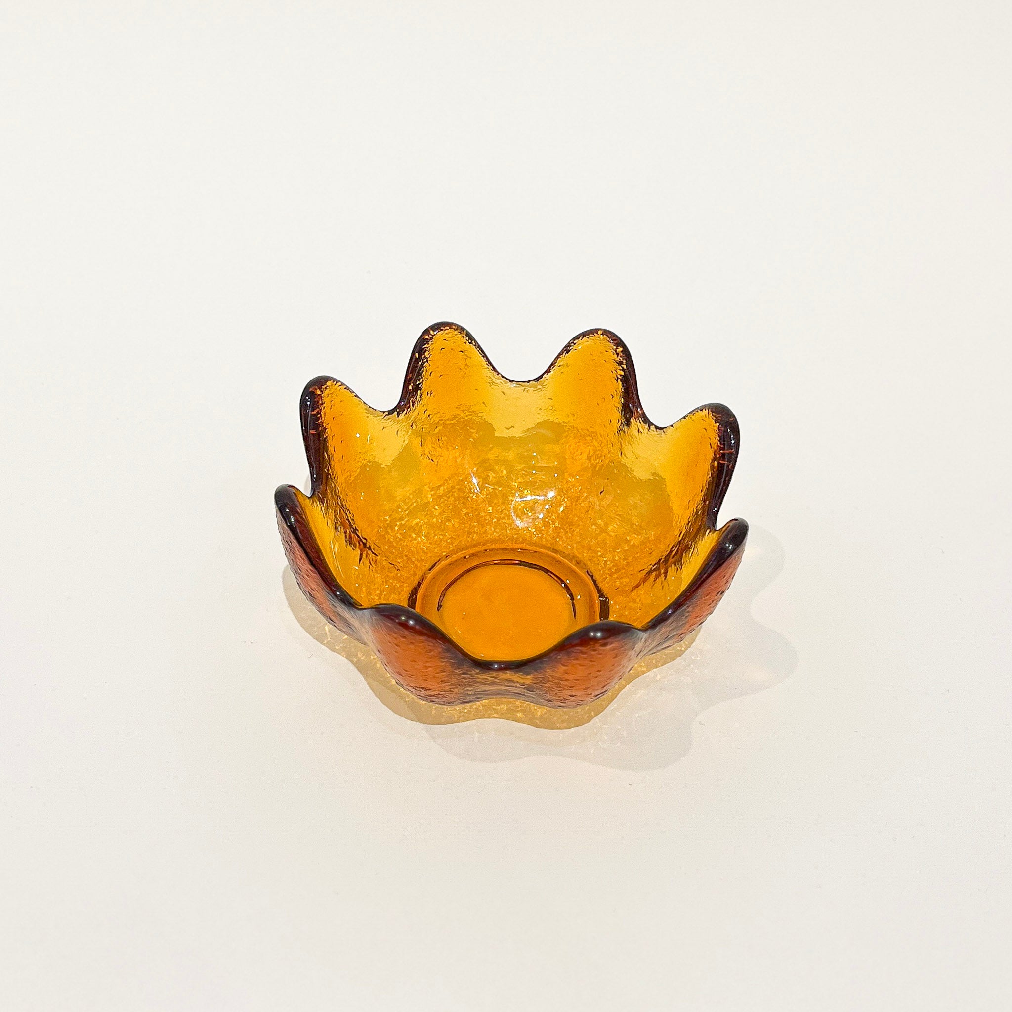 Vintage Mid Century Modern Blenko Dark Orange - Amber Cinnamon Leaf Glass Ashtray Bowl 2024 Dish