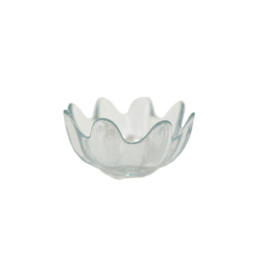 blenko clear lotus glass bowl with white background