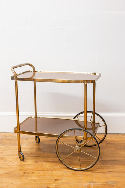 Vintage Cosco Brass & Faux Walnut Bar Cart | Circa 1950's