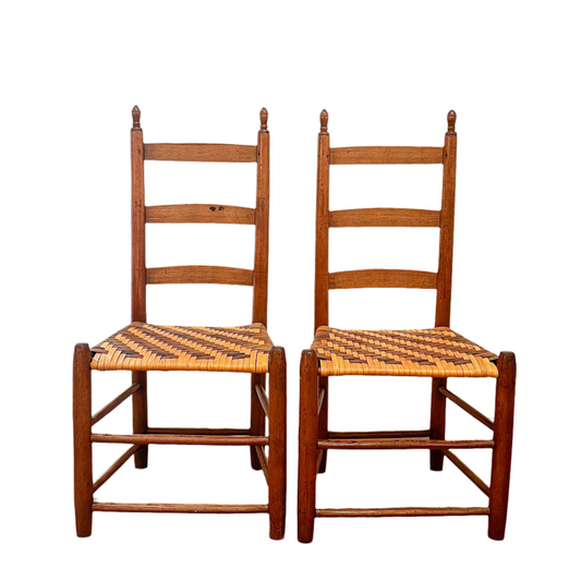 Pair of Antique Shaker Ladder Back Chairs with Splint Seats