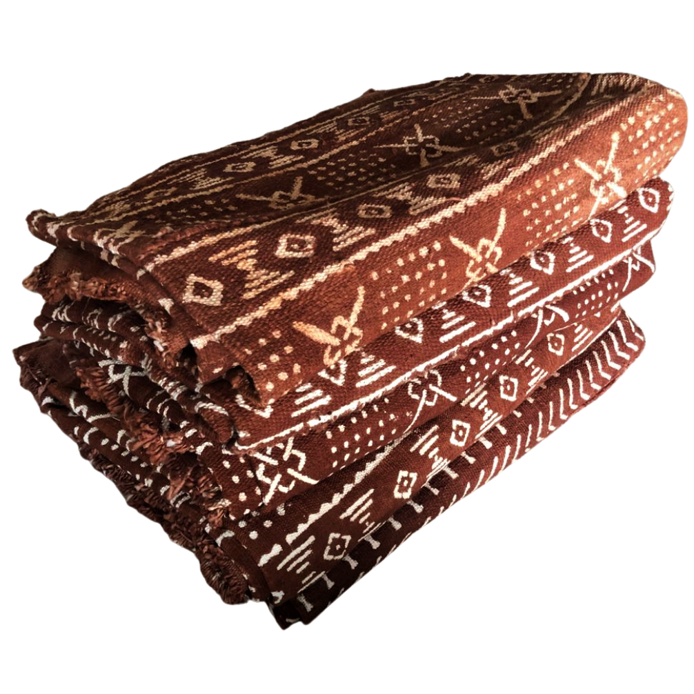 Mud Cloth Throw Blanket - Rust with Patterns - Mali, Africa