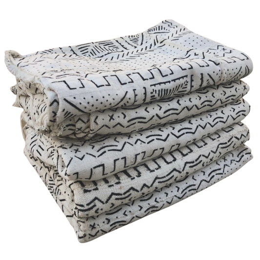 Mud Cloth Throw Blanket - White with Patterns - Mali, Africa
